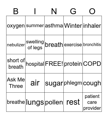 COPD Bingo Card