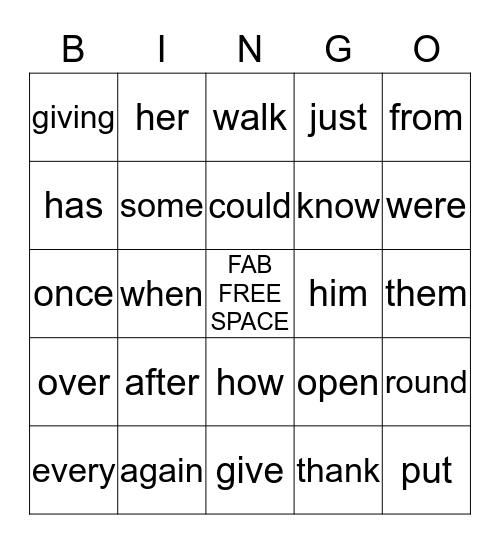 FIRST Sight Word BINGO Card