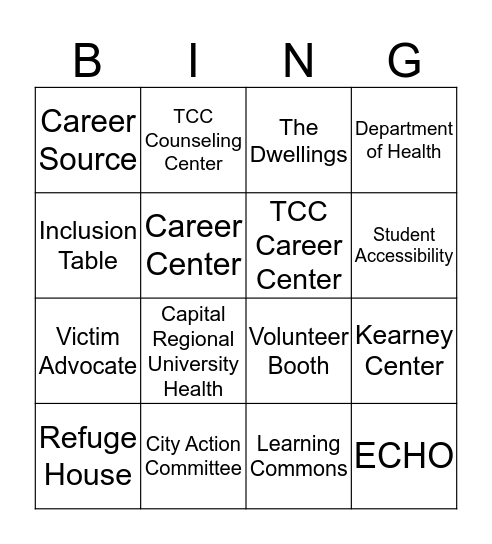 Resource Fair Bingo Card