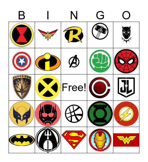 Superhero Bingo Card