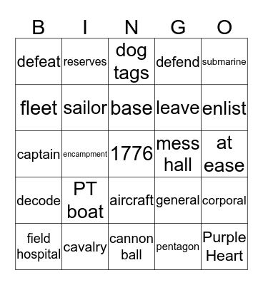 4th of July Military BINGO Card