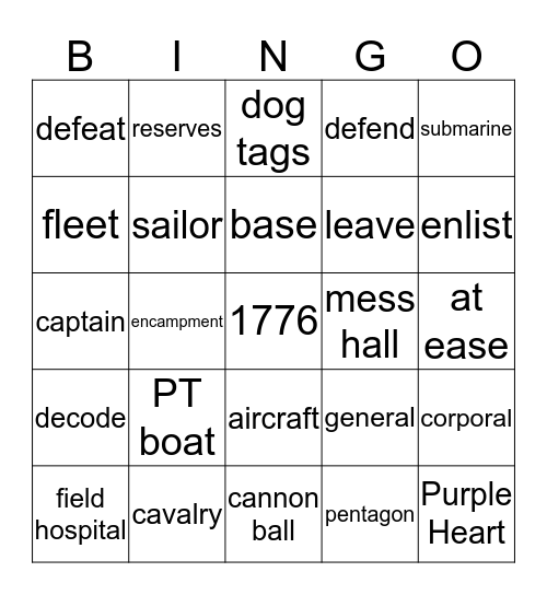 4th of July Military BINGO Card