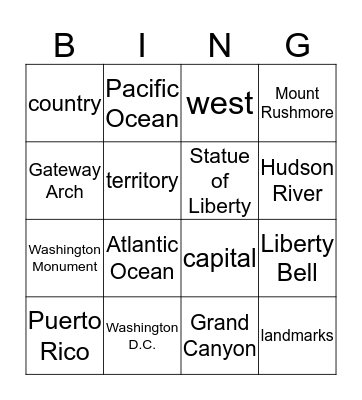 Map of U.S Bingo Card