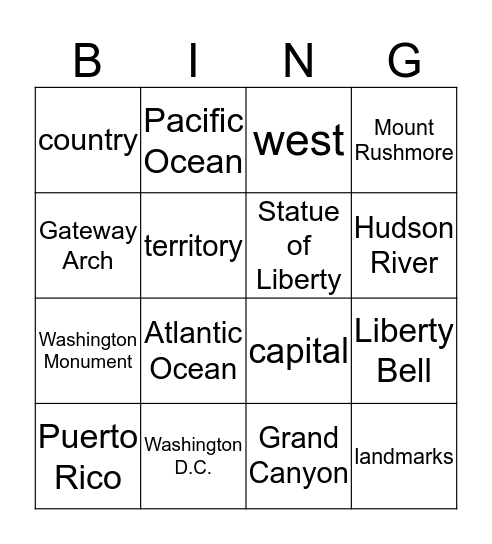 Map of U.S Bingo Card
