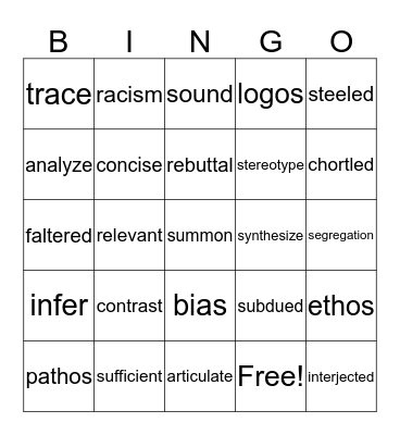 Vocabulary Bingo Card