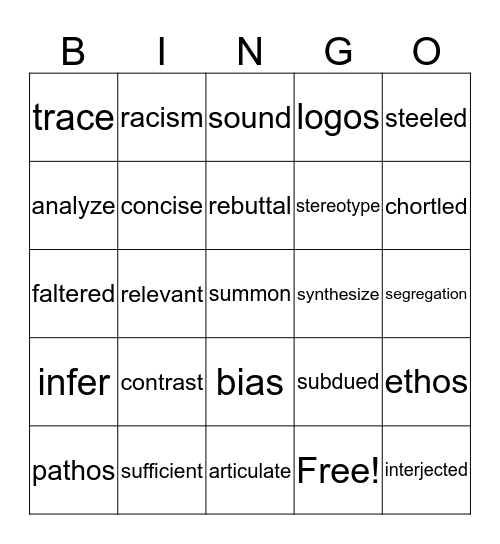 Vocabulary Bingo Card