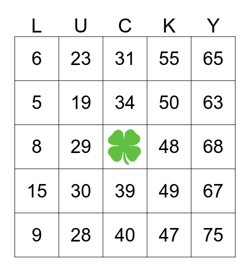 St. Patrick's Day Bingo Card