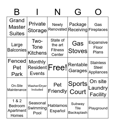 Country Lake Bingo Card
