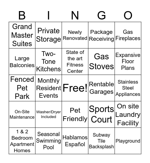 Country Lake Bingo Card