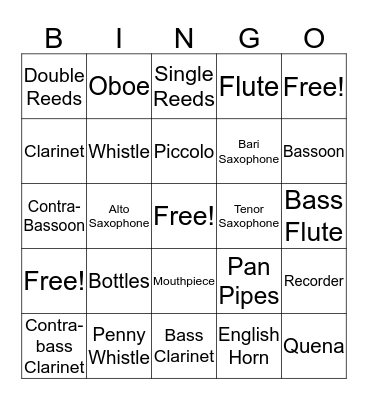 Woodwind Instruments Bingo Card