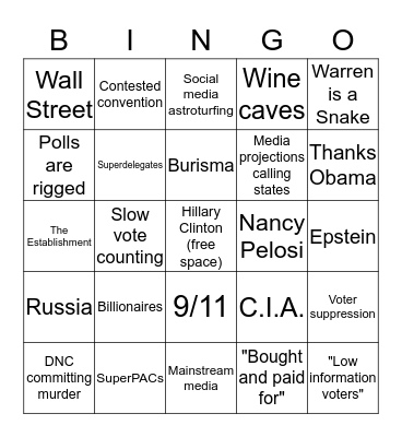 Super Tuesday Conspiracy Bingo Card