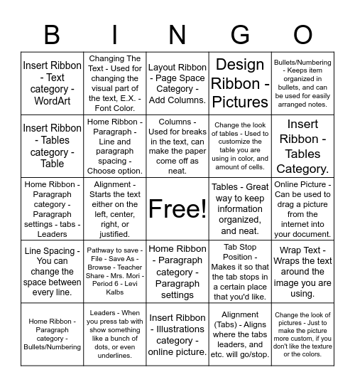 Word Review Levi K. Bingo Card