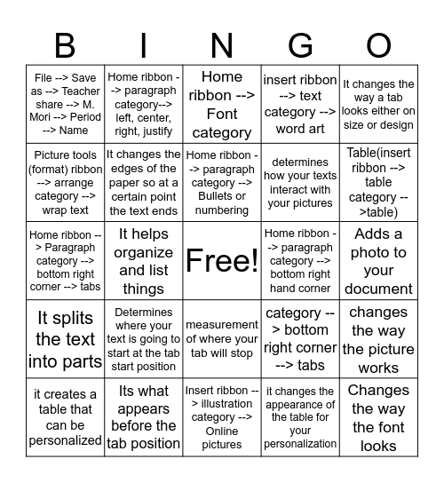 Word review Shane .B Bingo Card