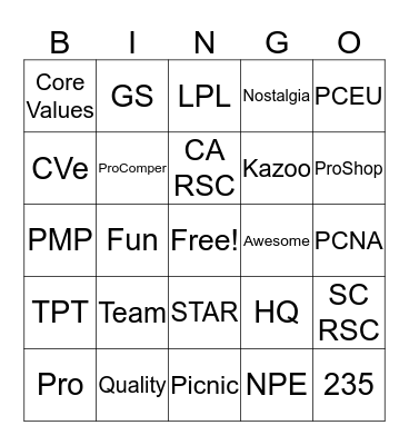PAR Bingo Card