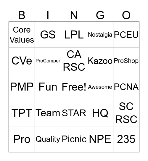 PAR Bingo Card