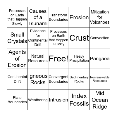 Earth Benchmark - Bingo Card