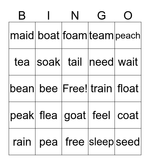 Vowel Teams Bingo Card