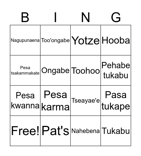 Nadukana Bingo Card