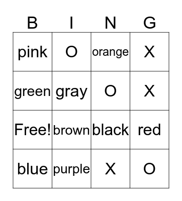 Colors  Bingo Card