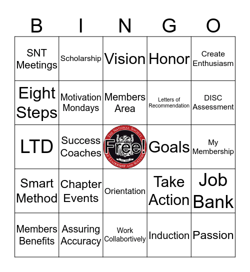 National Society of Leadership and Success Bingo Card