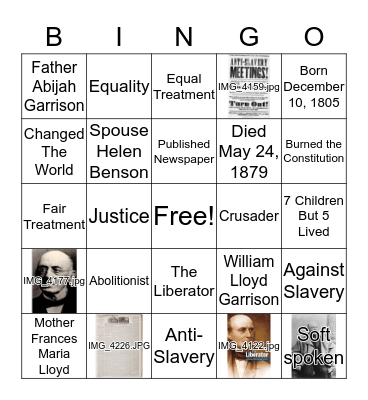 William Lloyd Garrison Bingo Card