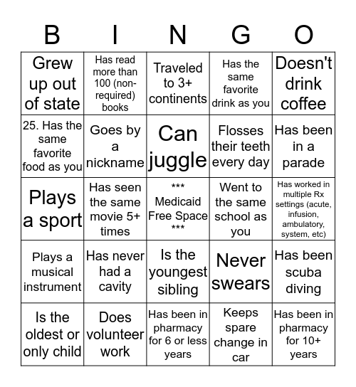 Pharmacy Phun Bingo Card