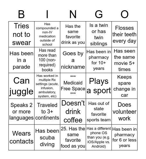 Pharmacy Phun Bingo Card