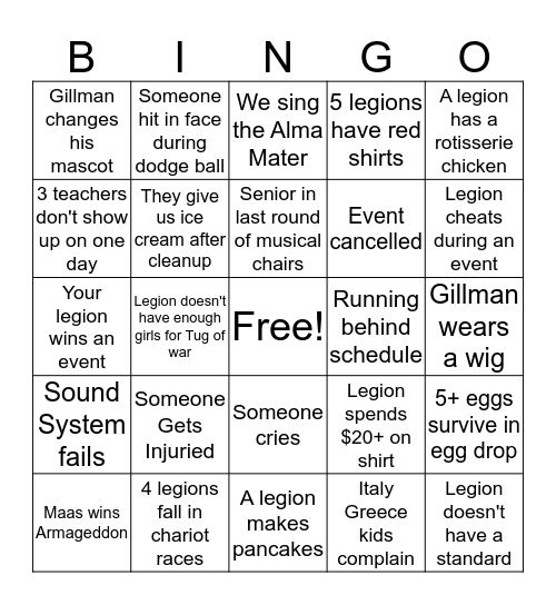 Armageddon Bingo Card