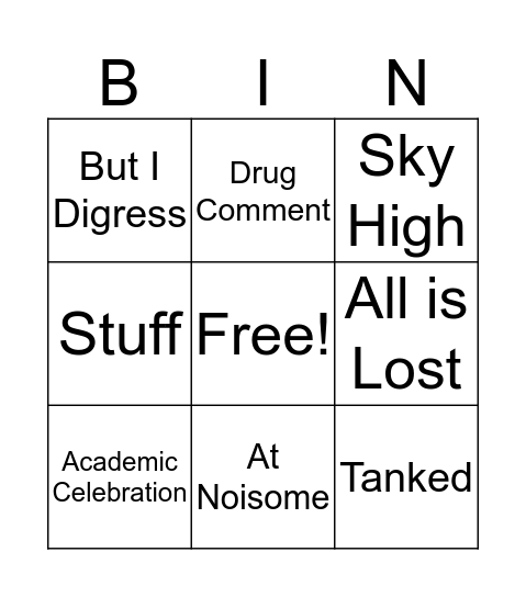 Huyler Bingo Card