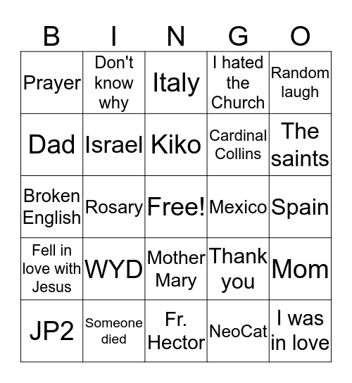 Ordinandi Dinner  Bingo Card