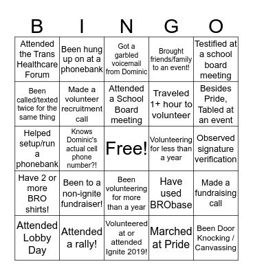 Volunteer Appriciation Party!  Bingo Card