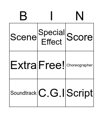 Movie Vocabulary Bingo Card