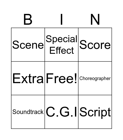 Movie Vocabulary Bingo Card