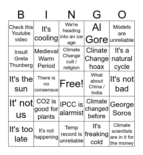 Climate Change denial Bingo Card