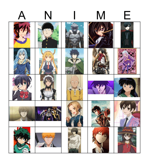 Anime Bingo Card