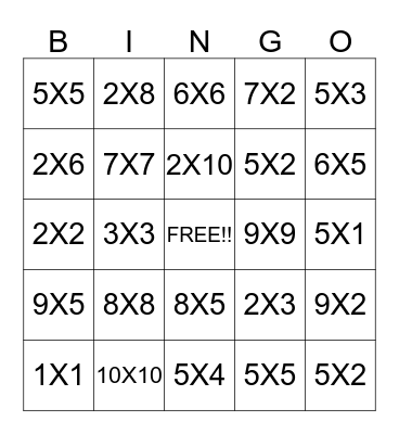 MULTIPLICATION FACTS Bingo Card