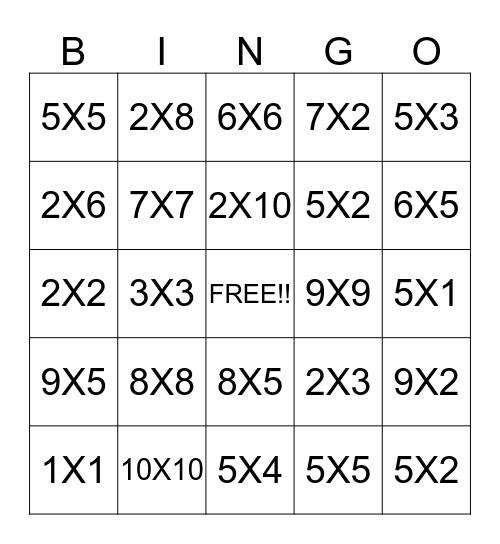 MULTIPLICATION FACTS Bingo Card