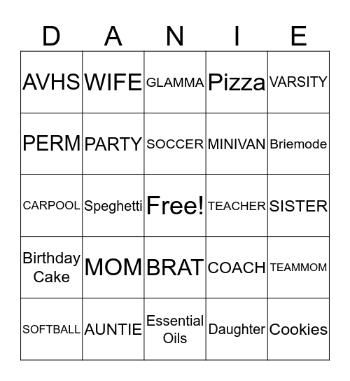 Danie Bingo Card