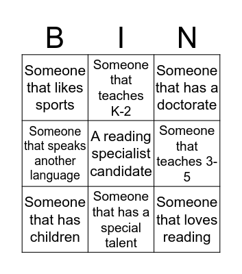 Getting to Know You Bingo Card