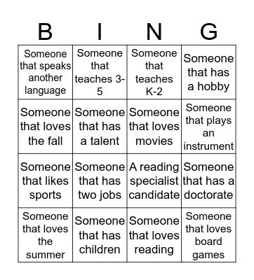 Getting to Know You Bingo Card