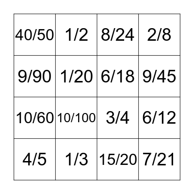 Equivalent Fraction Bingo Card