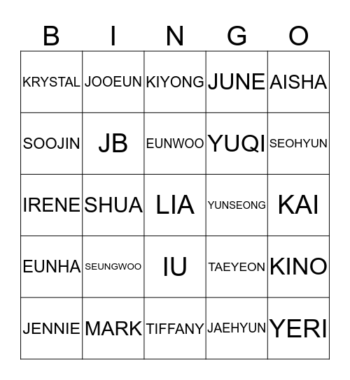 TIFFANY BINGO Card