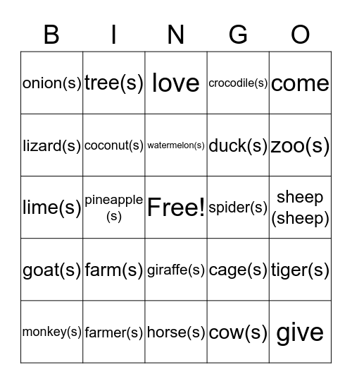 U7-1/2 Bingo Card