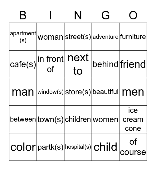 U8 Bingo Card