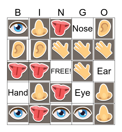 Five Senses Bingo Card