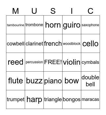Instruments! Bingo Card