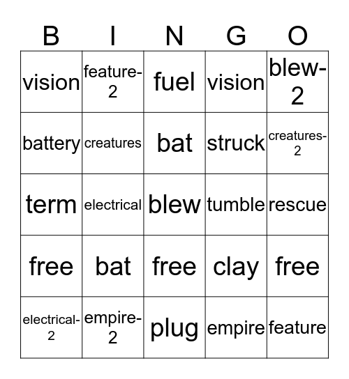 HS W1 Bingo Card