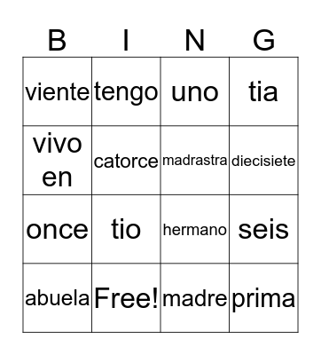 Spanish Bingo  Bingo Card