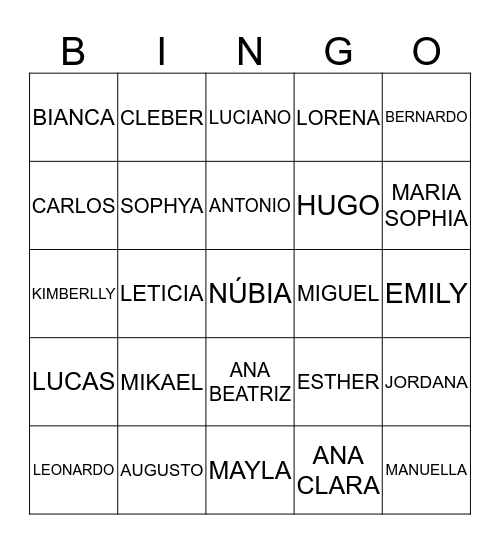 1º F - Núbia Bingo Card