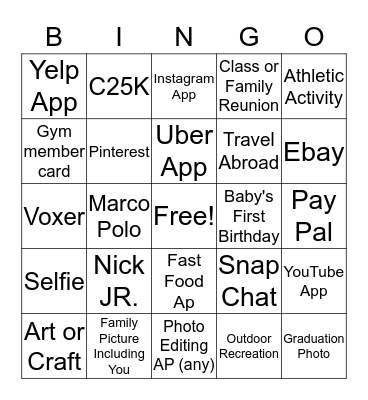 Phone Bingo Card